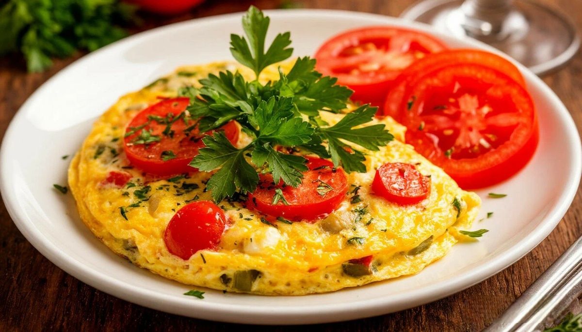 Вдохновение для завтрака: яркий омлет с овощами и зеленью
