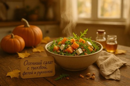 Осенний деликатес: салат с тыквой, фетой и рукколой без майонеза